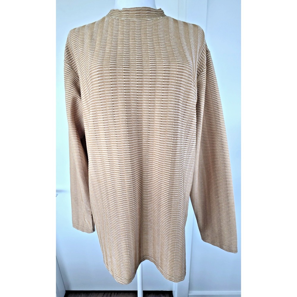 Vintage Farentino Ferre Mock Neck Texture Striped Gold Beige Long Sleeves Top